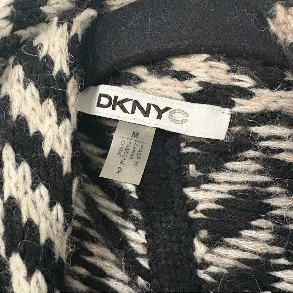 DKNYC Oversized Black/White Chevron/ Knit Cardigan Sweater (M)Chic/ CozyGirl/Lux - Picture 3 of 5